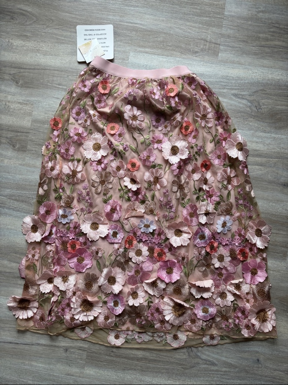 Chicwish XL/XXL NWT 3D FLORAL APPLIQUE MESH TULLE MAXI SKIRT IN DUSTY PINK